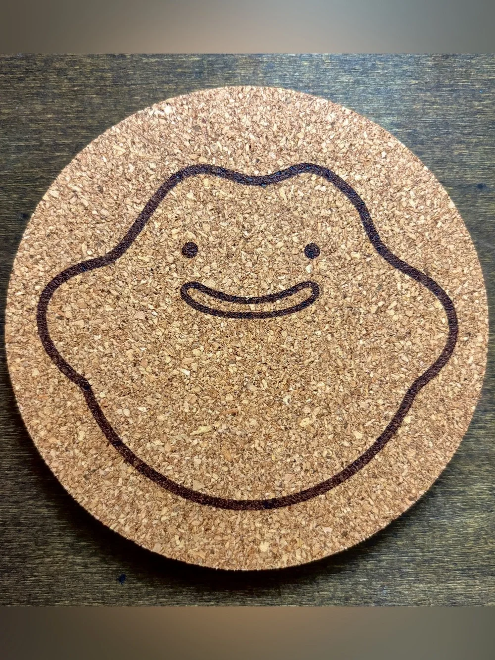 Pokemon Ditto Face Laser Engraved Cork Coaster